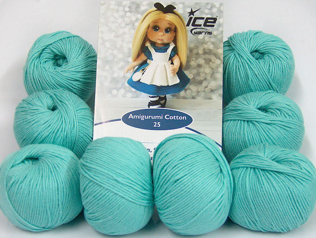 Lot of 8 Skeins Ice Yarns AMIGURUMI COTTON 25 (50% Cotton) Yarn Light Emerald Green