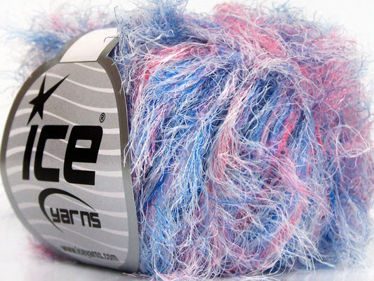 Lot of 8 Skeins ICE SALE EYELASH Hand Knitting Yarn Blue Shades Pink