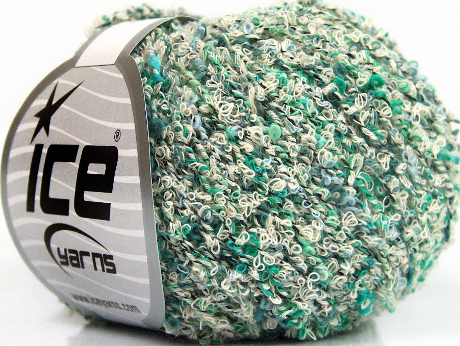 Lot of 8 Skeins Ice Yarns SALE BOUCLE (80% Cotton) Yarn White Green Shades