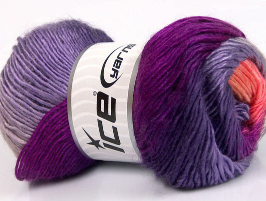 Lot of 4 x 100gr Skeins ICE RAINBOW Yarn Purple Lilac Grey Salmon