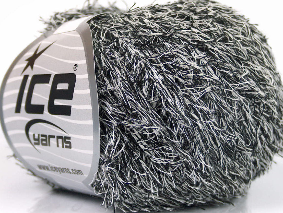 Lot of 8 Skeins Ice Yarns SALE EYELASH (50% Cotton) Yarn Black White