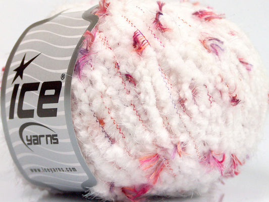 Lot of 8 Skeins Ice Yarns SALE EYELASH BLEND (20% Viscose) Yarn White Purple Salmon