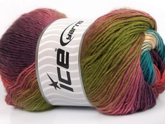 Lot of 4 x 100gr Skeins Ice Yarns RAINBOW Yarn Green Rose Pink Purple Salmon Turquoise White