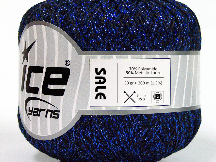 Lot of 6 Skeins ICE SALE METALLIC Hand Knitting Yarn Blue Black