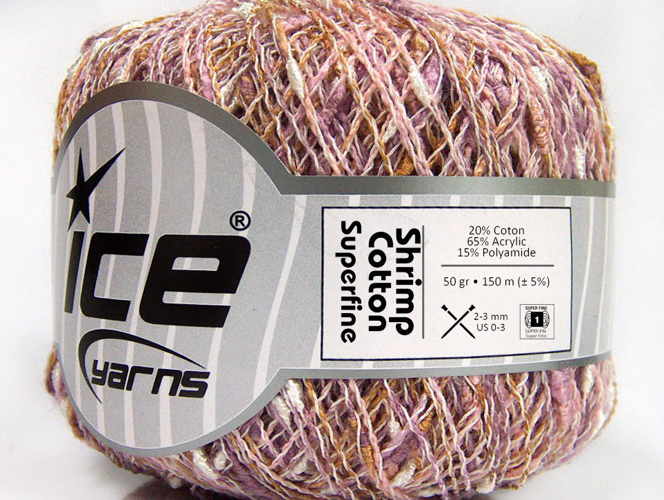 Lot of 6 Skeins Ice Yarns SHRIMP COTTON SUPERFINE (20% Cotton) Yarn Lilac Pink White Gold
