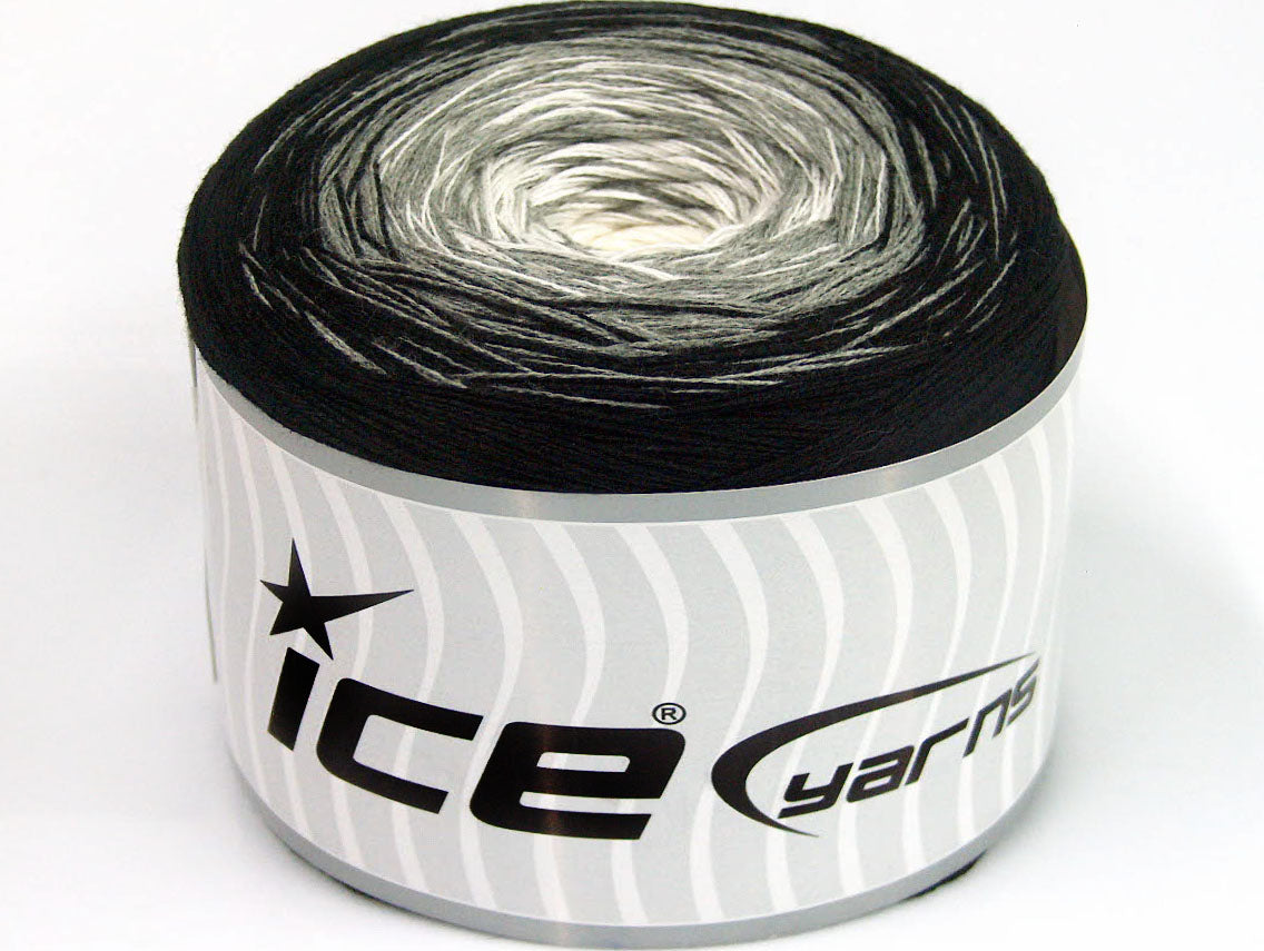 Lot of 2 x 150gr Skeins Ice Yarns CAKES COTTON FINE (50% Cotton) Yarn Black Grey White