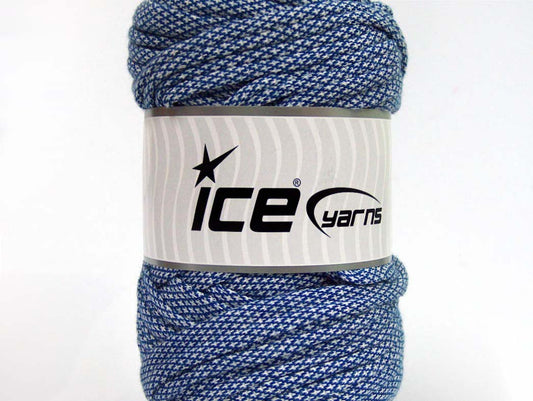 250 gr ICE YARNS UPCYCLED FABRIC 250 (95% Cotton 5% Elastan) Yarn Blue White
