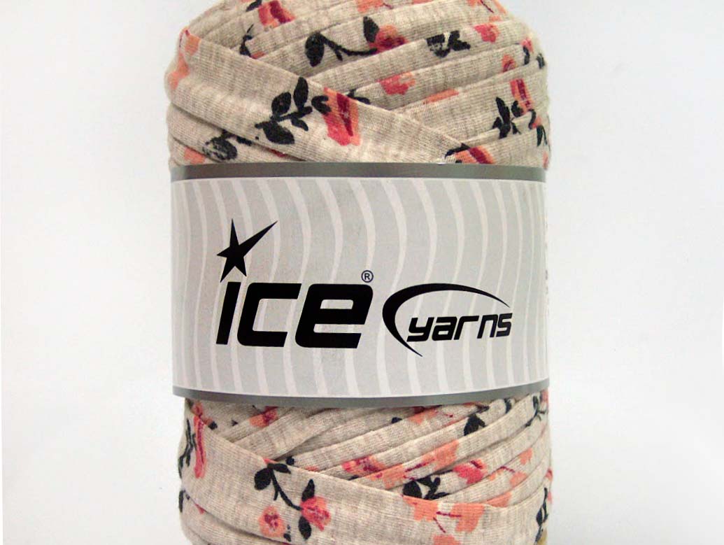 250 gr ICE UPCYCLED FABRIC 250 (95% Cotton 5% Elastan) Yarn Beige Melange Salmon Shades Black