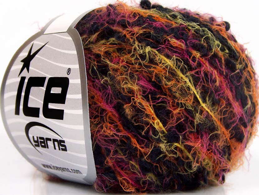 Lot of 8 Skeins ICE SALE EYELASH BLEND (40% Wool) Yarn Navy Orange Yellow Green