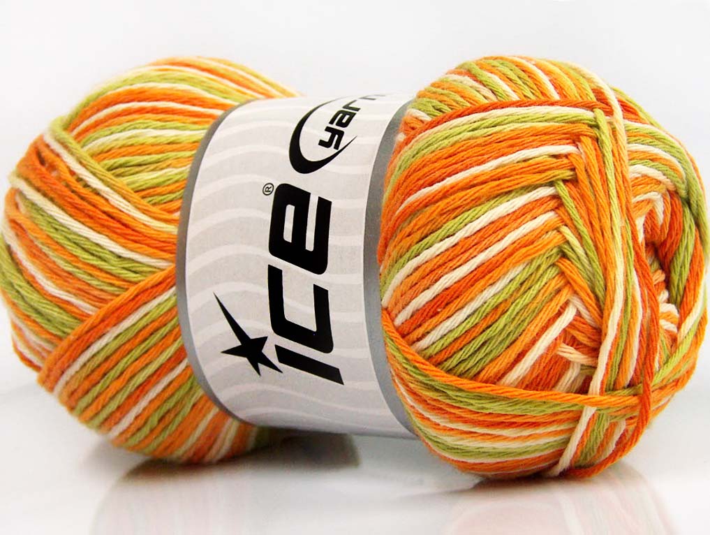 Lot of 4 x 100gr Skeins Ice Yarns NATURAL COTTON COLOR (100% Cotton) Yarn Green Orange Cream