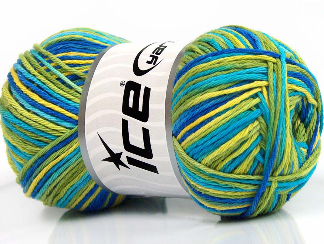 Lot of 4 x 100gr Skeins Ice Yarns NATURAL COTTON COLOR (100% Cotton) Yarn Green Shades Blue Shades