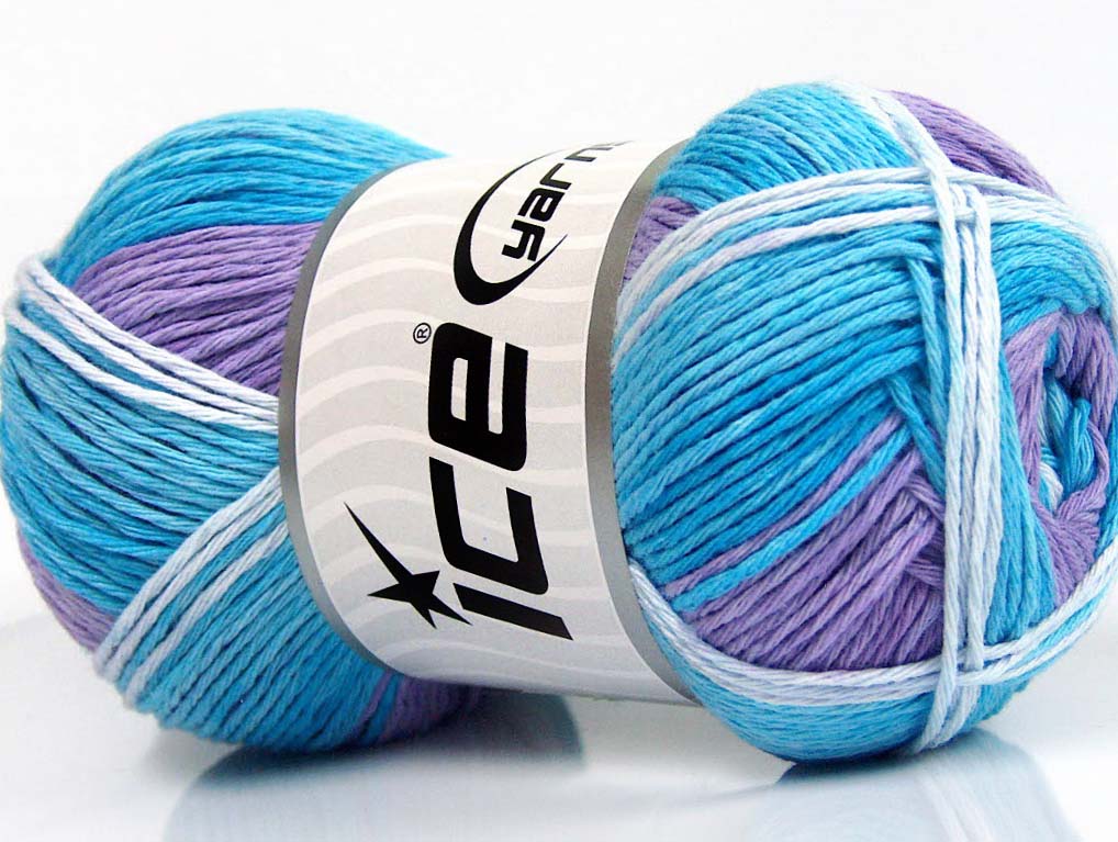 Lot of 4 x 100gr Skeins ICE NATURAL COTTON COLOR (100% Cotton) Yarn Blue Shades Lilac