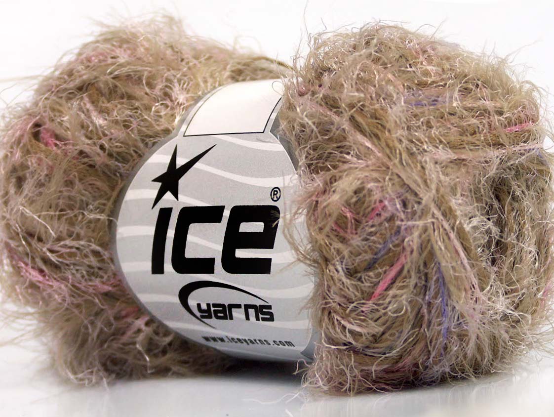 Lot of 8 Skeins Ice Yarns SALE EYELASH BLEND Yarn Camel Pink Lilac