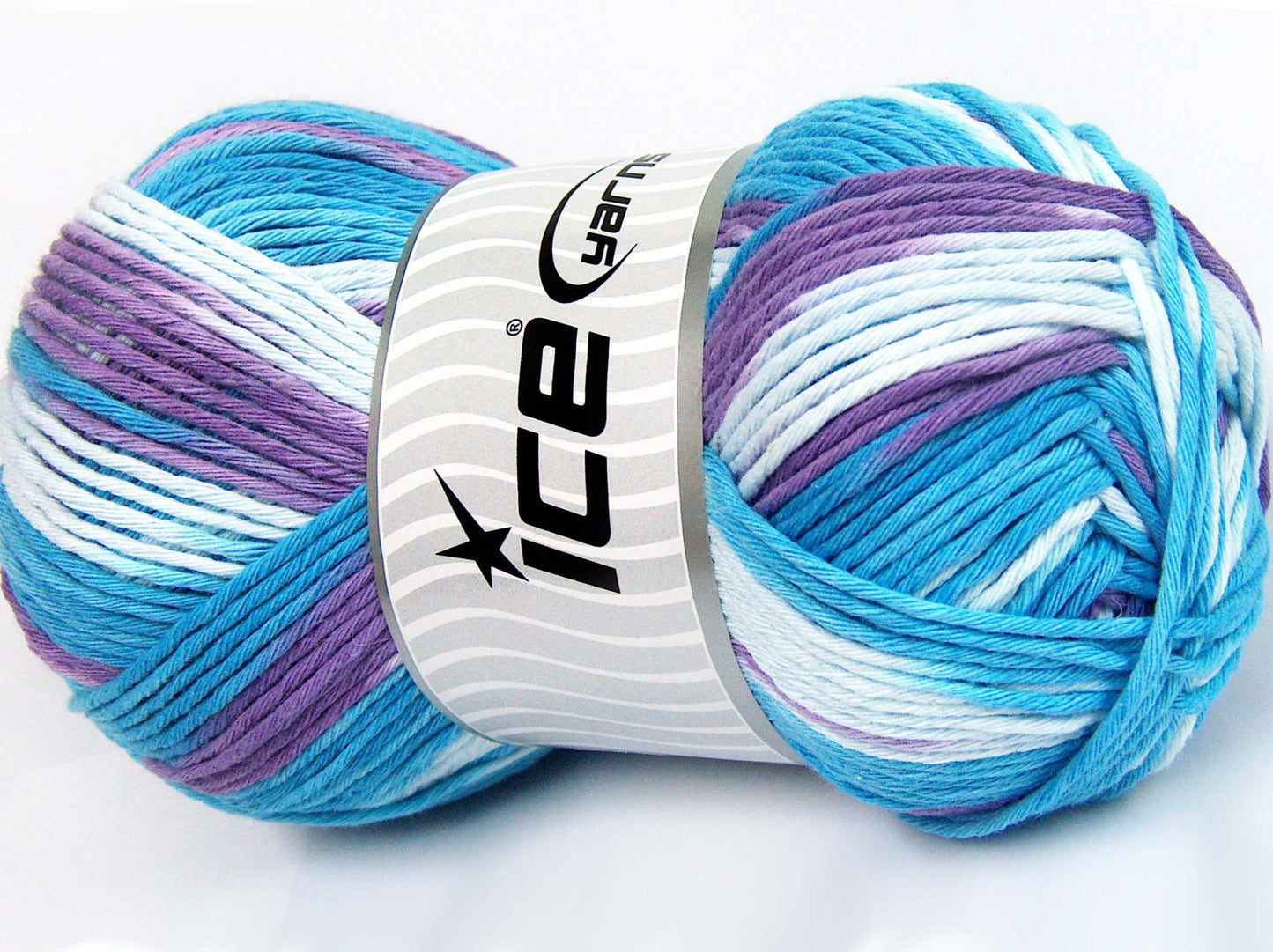 Lot of 2 x 200gr Skeins Ice Yarns NATURAL COTTON COLOR WORSTED (100% Cotton) Yarn Turquoise Shades Lilac