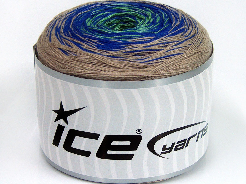 Lot of 2 x 150gr Skeins Ice Yarns CAKES COTTON FINE (50% Cotton) Yarn Light Camel Blue Light Green