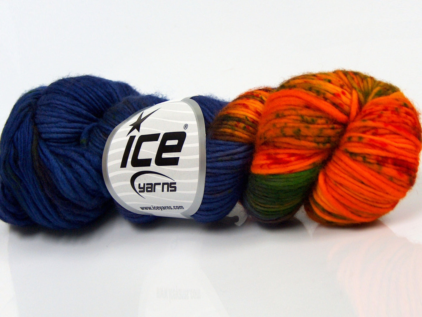 Lot of 2 x 100gr Skeins Ice Yarns HAND DYED SUPERWASH MERINO (100% Superwash Merino Wool) Yarn Blue Shades Orange Shades Gold Green Red