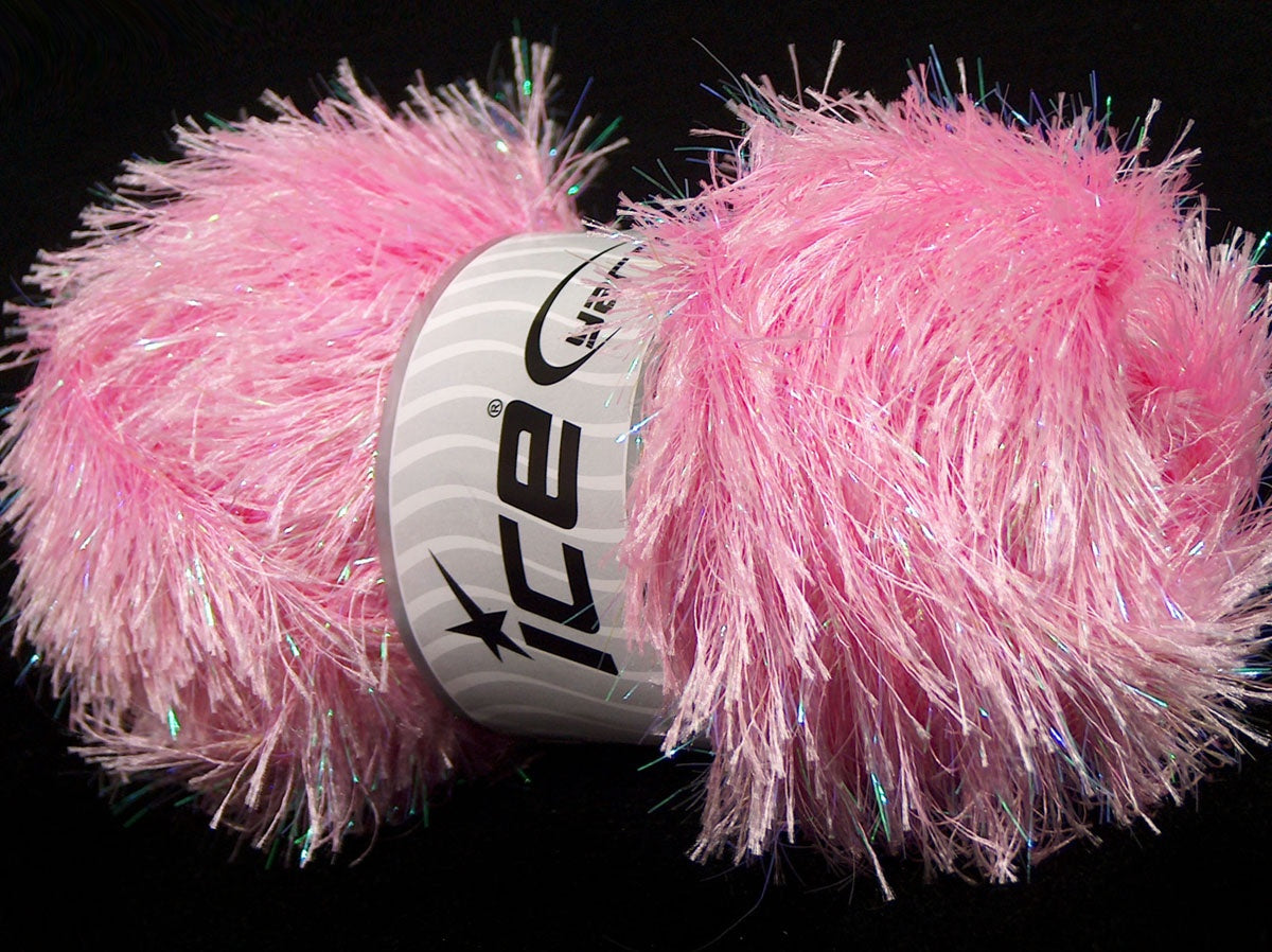 Lot of 4 x 100gr Skeins Ice Yarns EYELASH GLITZ Hand Knitting Yarn Light Pink