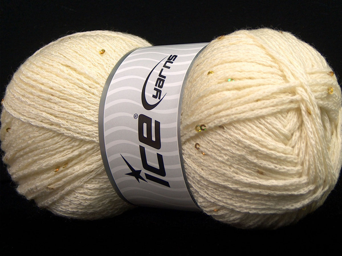 Lot of 4 x 100gr Skeins Ice Yarns CHAIN PAILLETTE (2% Paillette) Yarn Cream