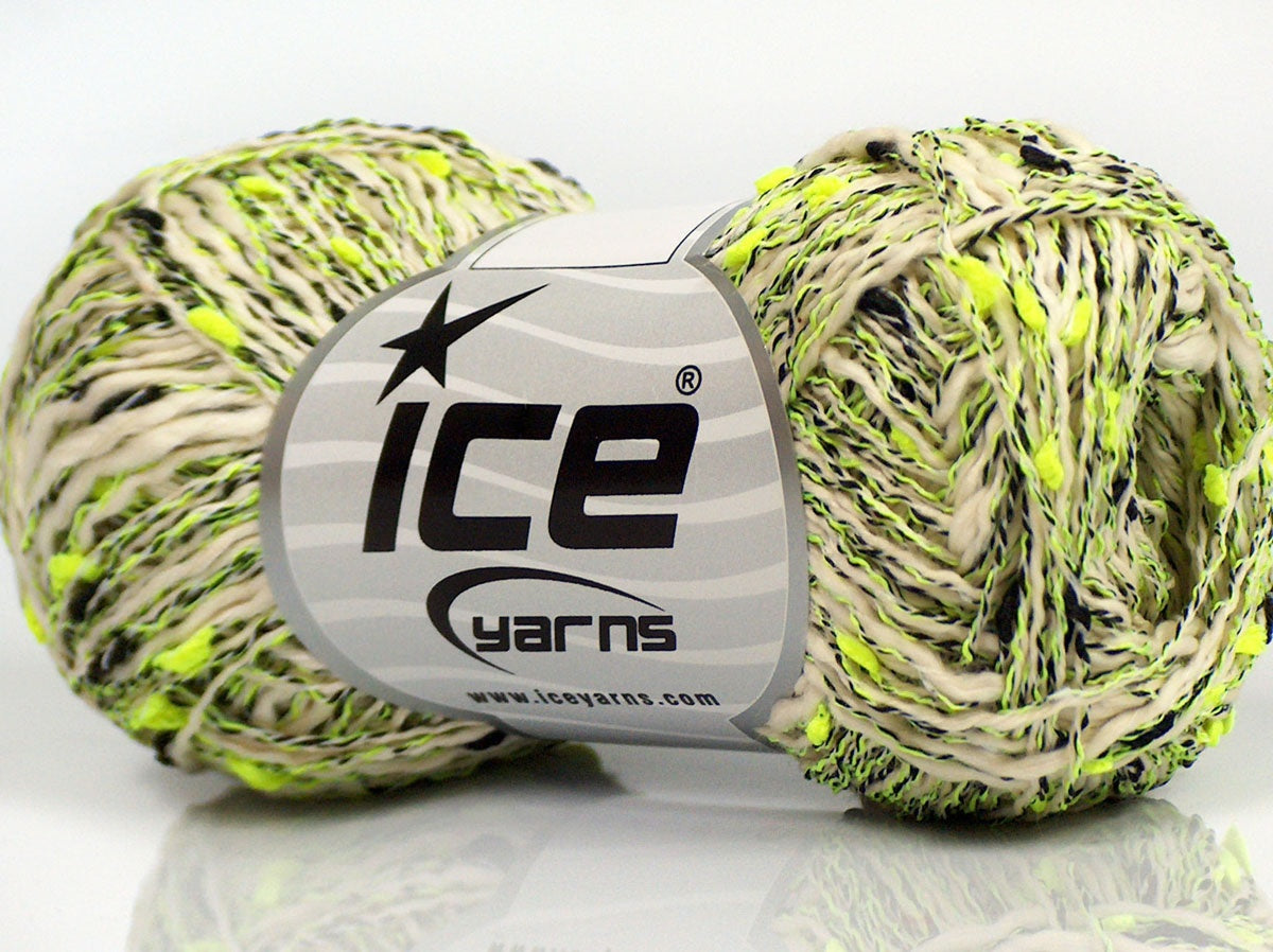 Lot of 8 Skeins Ice Yarns SALE SUMMER (50% Cotton) Yarn Cream Neon Green Black