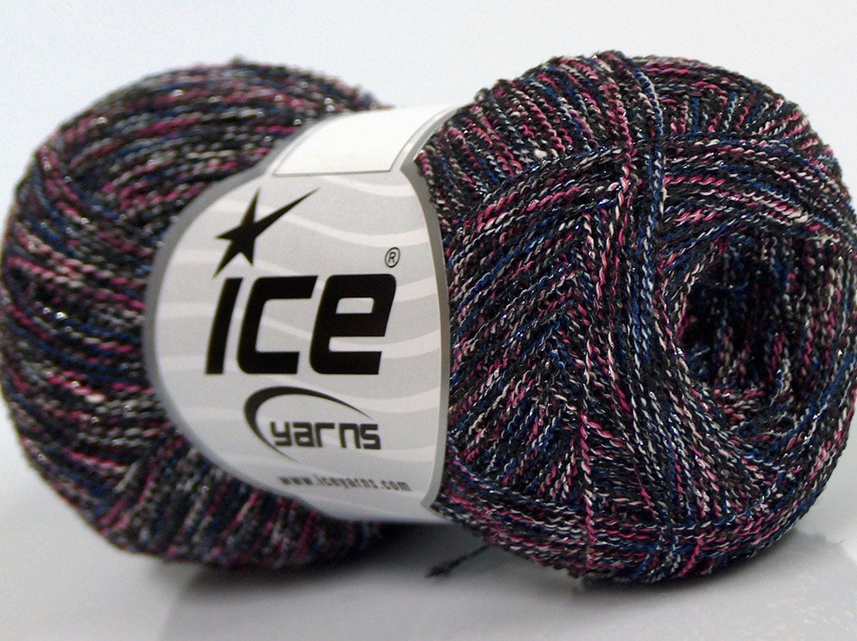 Lot of 8 Skeins Ice Yarns SALE METALLIC (50% Cotton) Yarn Navy Blue Pink Cream