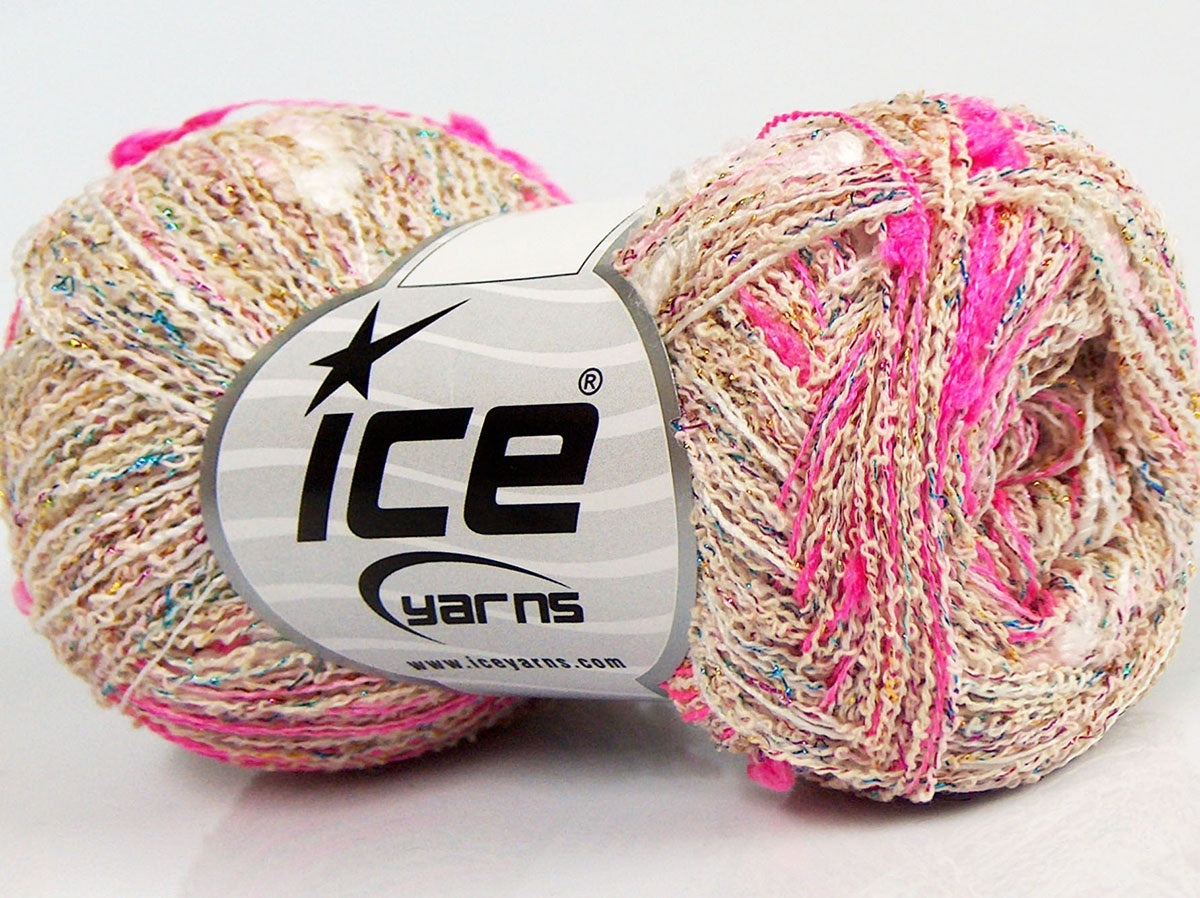Lot of 8 Skeins Ice Yarns SALE METALLIC (35% Cotton) Yarn Cream Pink Turquoise Gold