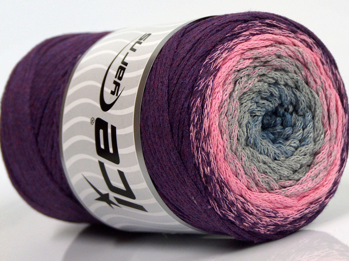 250 gr ICE YARNS MACRAME COTTON MAGIC (100% Cotton) Yarn Purple Pink Jeans Blue Light Grey