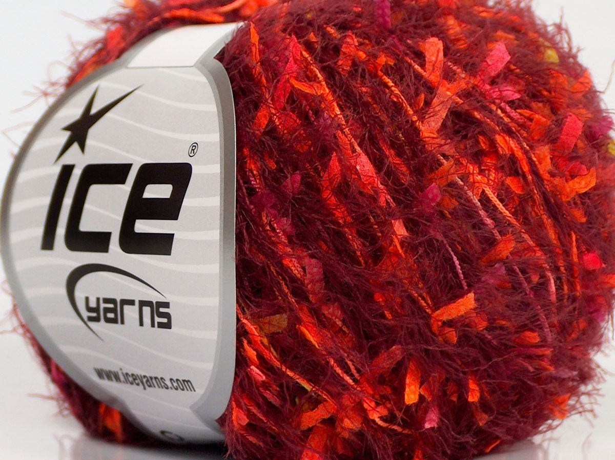 Lot of 8 Skeins Ice Yarns SALE EYELASH BLEND (50% MicroFiber) Yarn Maroon Orange Pink