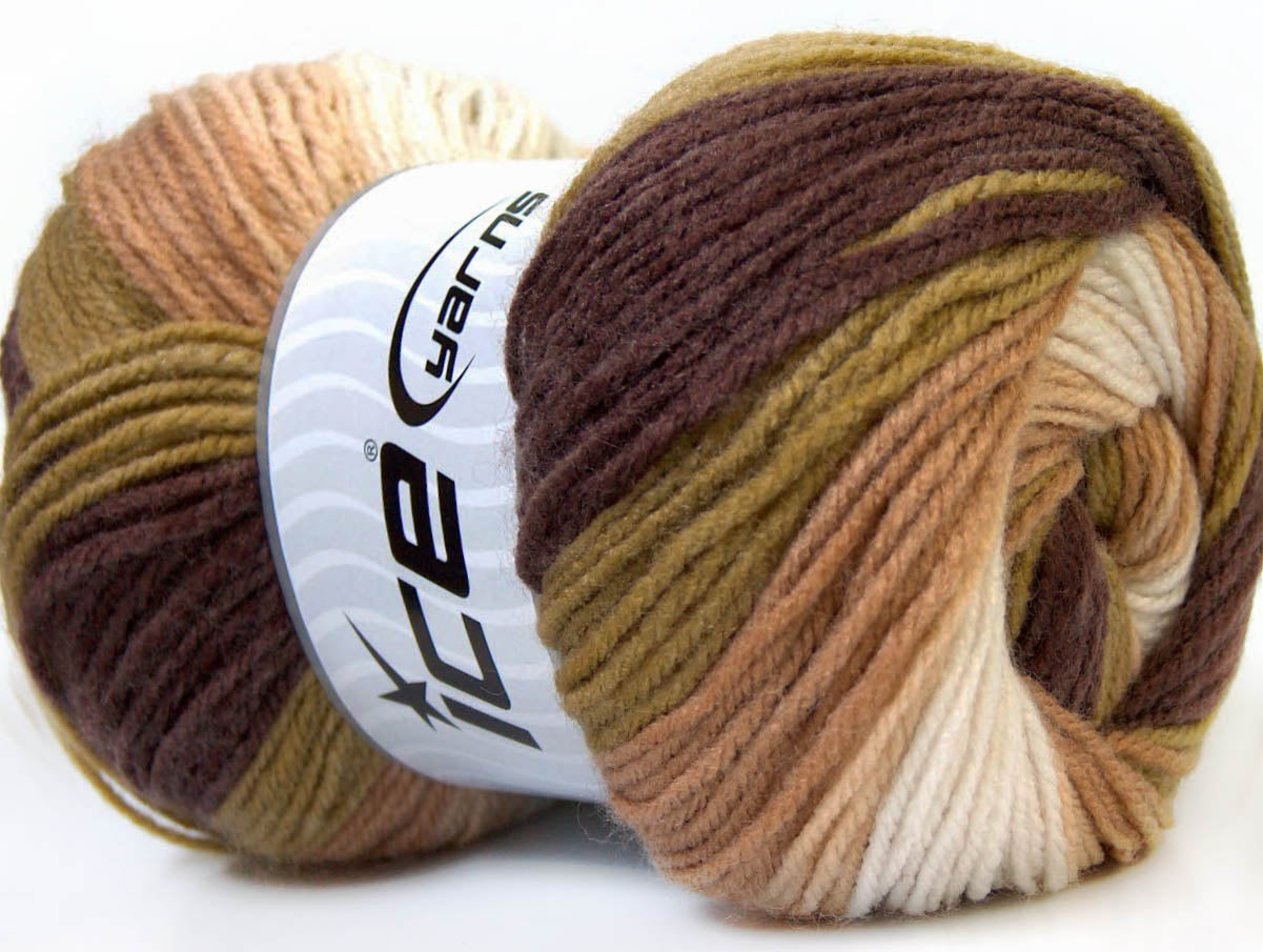 Lot of 4 x 100gr Skeins Ice Yarns SALE SELF-STRIPING Yarn Brown Green Camel White