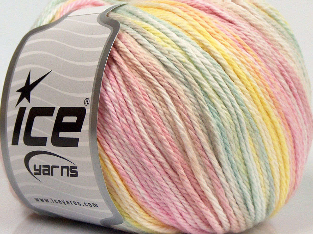 Lot of 4 x 100gr Skeins Ice Yarns MONA LISA (100% Cotton) Yarn Pastel Rainbow
