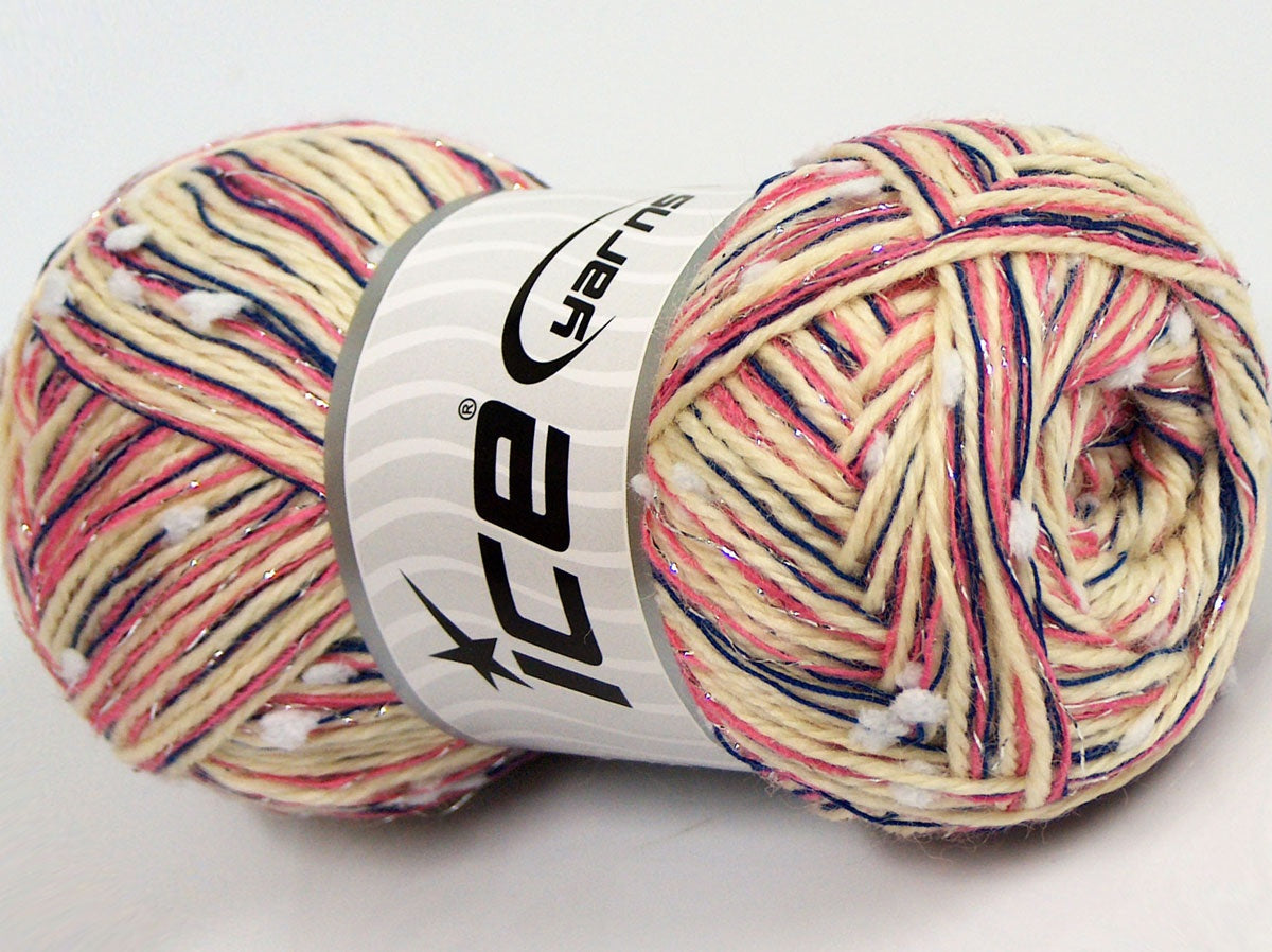 Lot of 4 x 100gr Skeins Ice Yarns SALE POMPOM (50% Wool) Yarn Pink Dark Blue Cream White