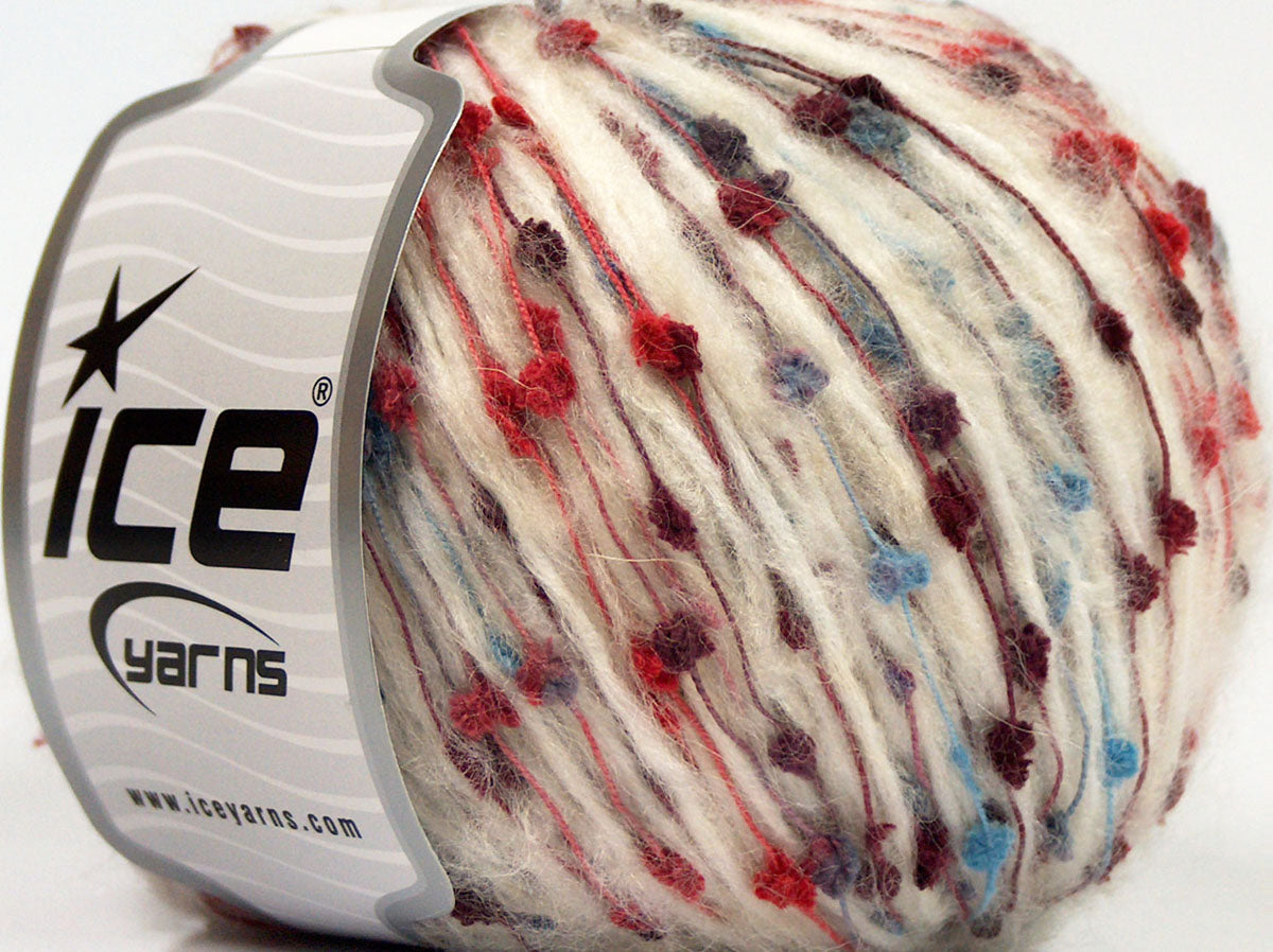 Lot of 8 Skeins Ice Yarns SALE POMPOM (30% Wool) Yarn Ecru Blue Red Maroon