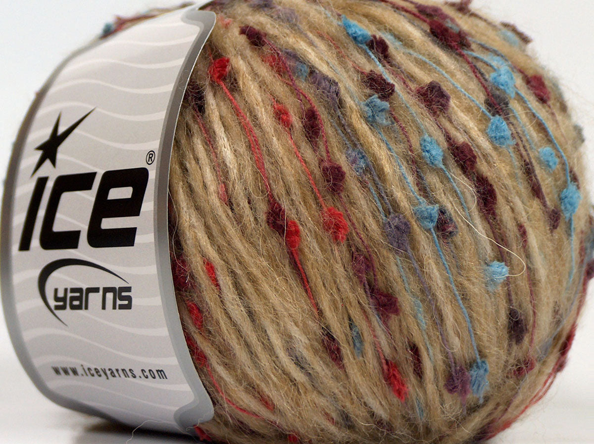 Lot of 8 Skeins Ice Yarns SALE POMPOM (30% Wool) Yarn Light Camel Blue Red Maroon