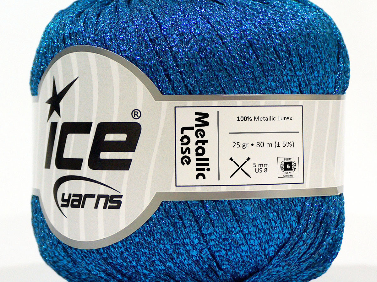 Lot of 6 Skeins Ice Yarns METALLIC LASE Hand Knitting Yarn Turquoise
