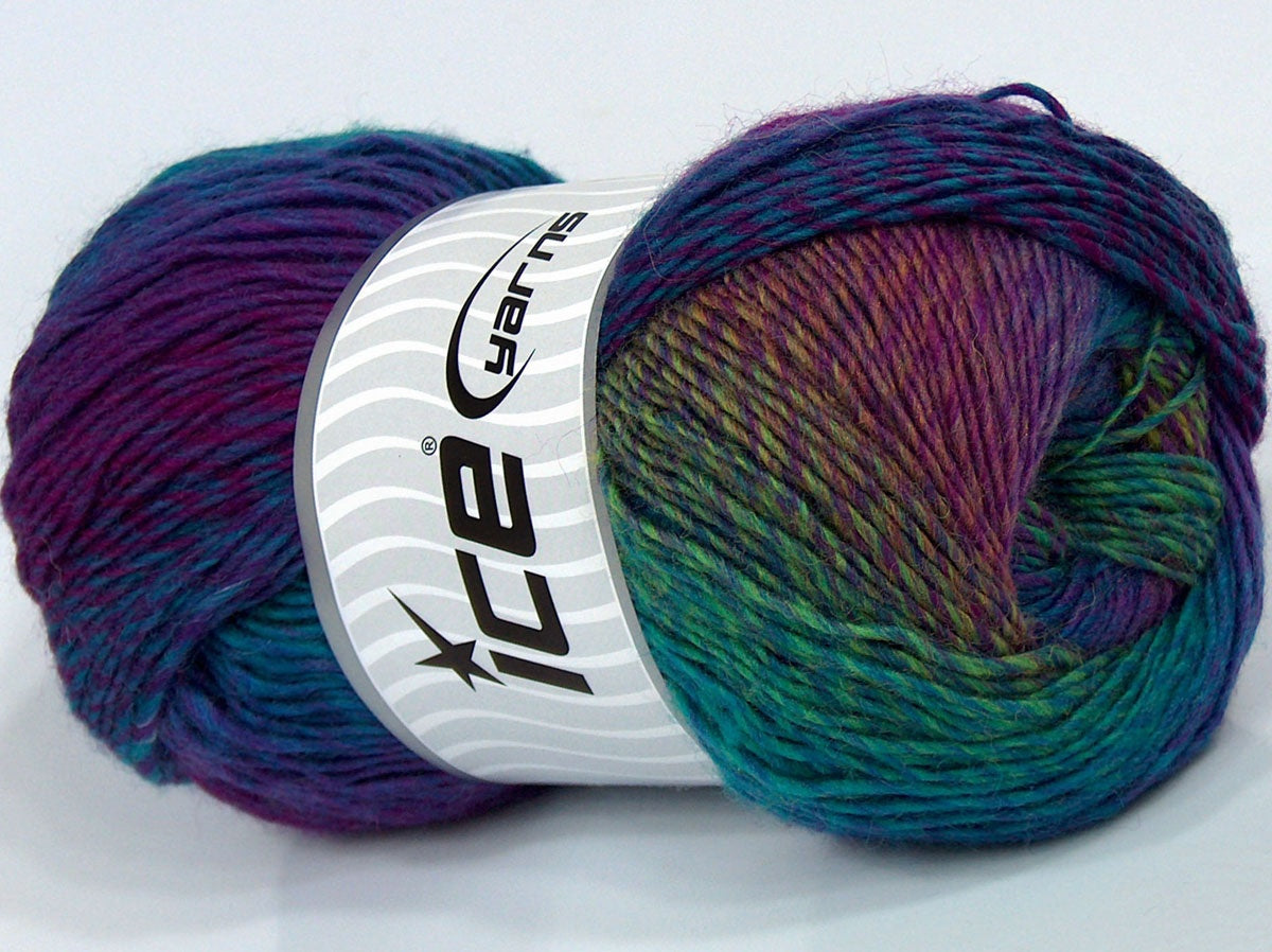 Lot of 4 x 90gr Skeins Ice Yarns SALE SELF-STRIPING Yarn Purple Green Turquoise Gold