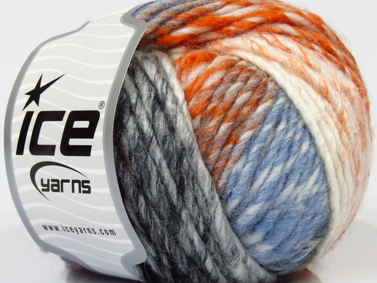 Lot of 4 x 70gr Skeins Ice Yarns SALE SELF-STRIPING Yarn Blue White Black Orange