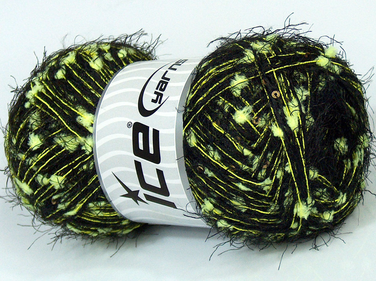 Lot of 4 x 100gr Skeins Ice Yarns CUSTOM BLEND (5% Paillette) Yarn Neon Green Black