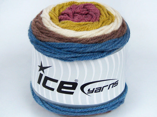 Lot of 3 x 100gr Skeins Ice Yarns CAKES WOOL (20% Wool) Yarn Orchid Olive Green Cream Brown Jeans Blue