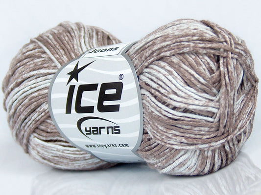 Lot of 8 Skeins Ice Yarns JEANS (100% Cotton) Hand Knitting Yarn Camel White