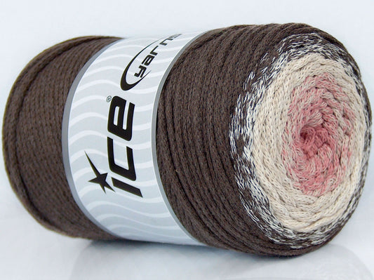 250 gr ICE YARNS MACRAME COTTON MAGIC (100% Cotton) Yarn Brown Cream Salmon