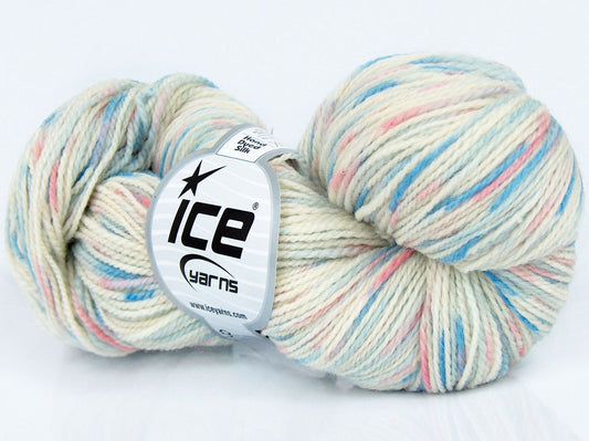 Lot of 3 x 100gr Skeins Ice Yarns HAND DYED SILK (15% Silk 85% Superwash Merino Wool) Yarn Blue Pink Ecru