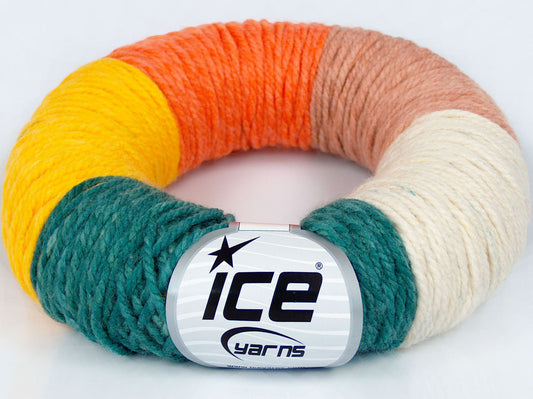 Lot of 2 x 170gr Skeins Ice Yarns DONUT XL Yarn Salmon Cream Camel Green Yellow
