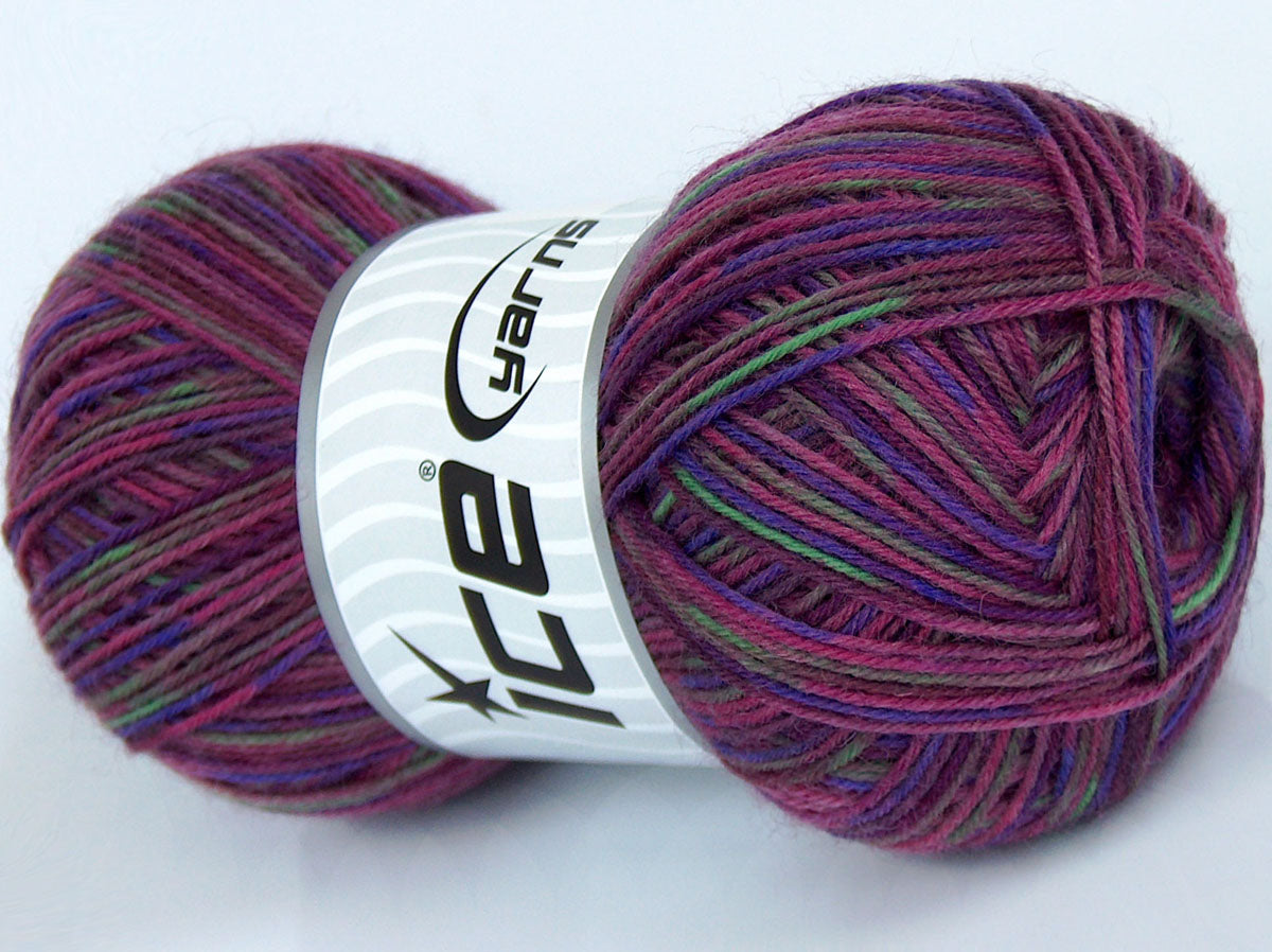 Lot of 4 x 100gr Skeins Ice Yarns COLORWAY SOCK (75% Superwash Wool) Yarn Purple Shades Green Cream