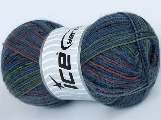 Lot of 4 x 100gr Skeins Ice Yarns COLORWAY SOCK (75% Superwash Wool) Yarn Blue Green Copper