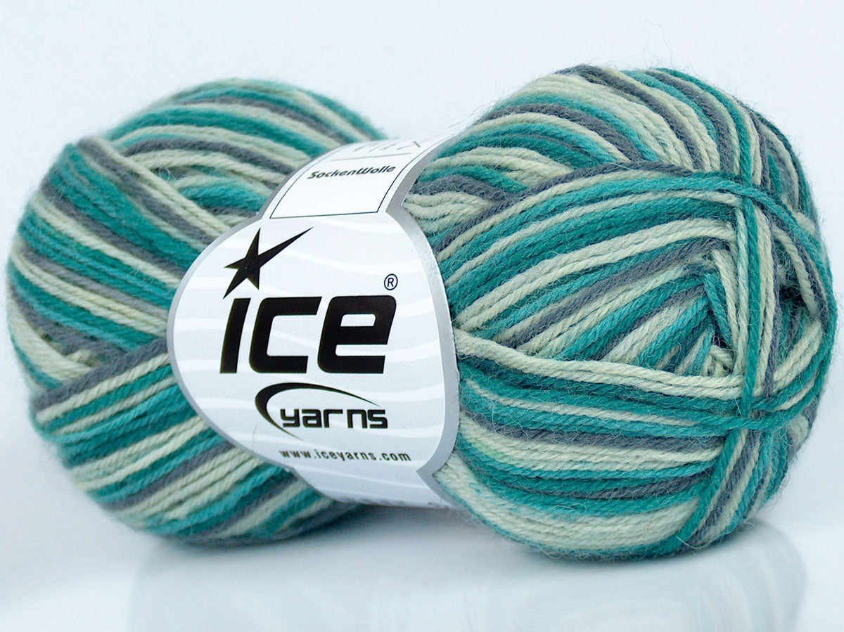 Lot of 8 Skeins Ice Yarns SOCKENWOLLE (75% Superwash Wool) Yarn Green Shades Grey