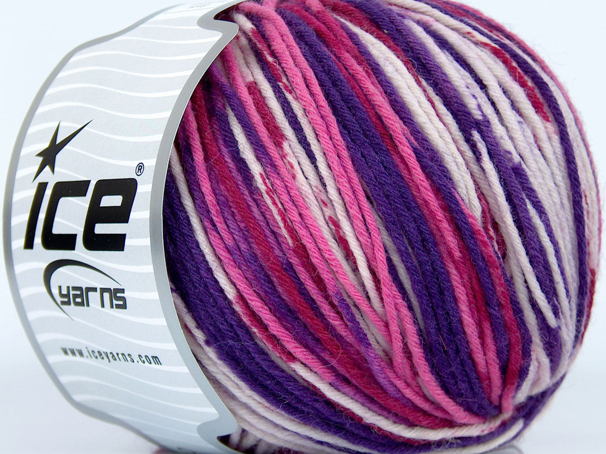 Lot of 2 x 150gr Skeins Ice Yarns SOCK MULTICOLOR (75% Virgin Wool) Yarn Pink Burgundy Lilac Shades
