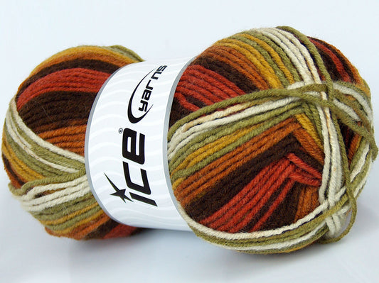 Lot of 4 x 100gr Skeins Ice Yarns SALE SELF-STRIPING Yarn Green Shades Copper Gold Brown
