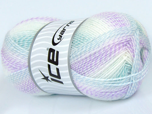 200 gr ICE YARNS SALE SELF-STRIPING Hand Knitting Yarn White Lilac Turquoise