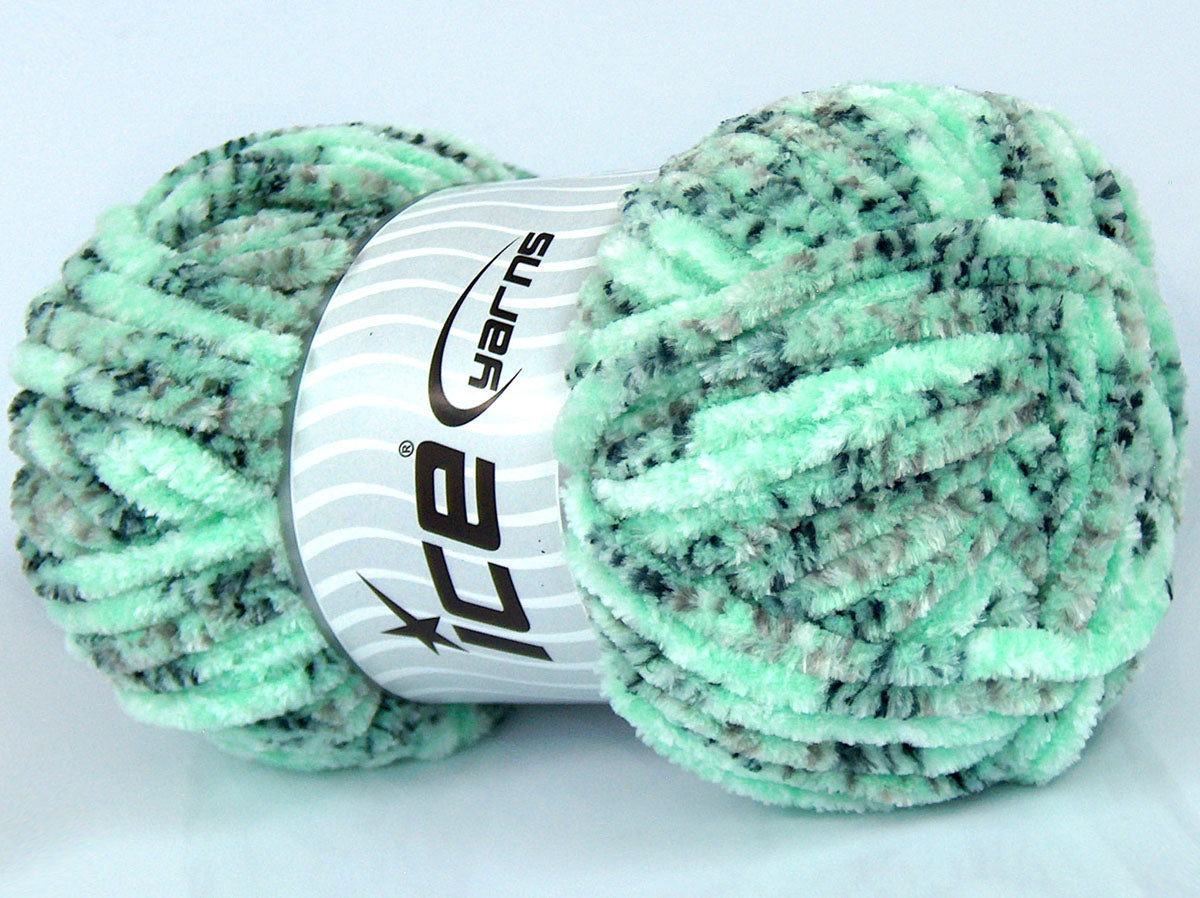 Lot of 4 x 100gr Skeins Ice Yarns CHENILLE TWEED (100% MicroFiber) Yarn Black Grey Shades White Light Green