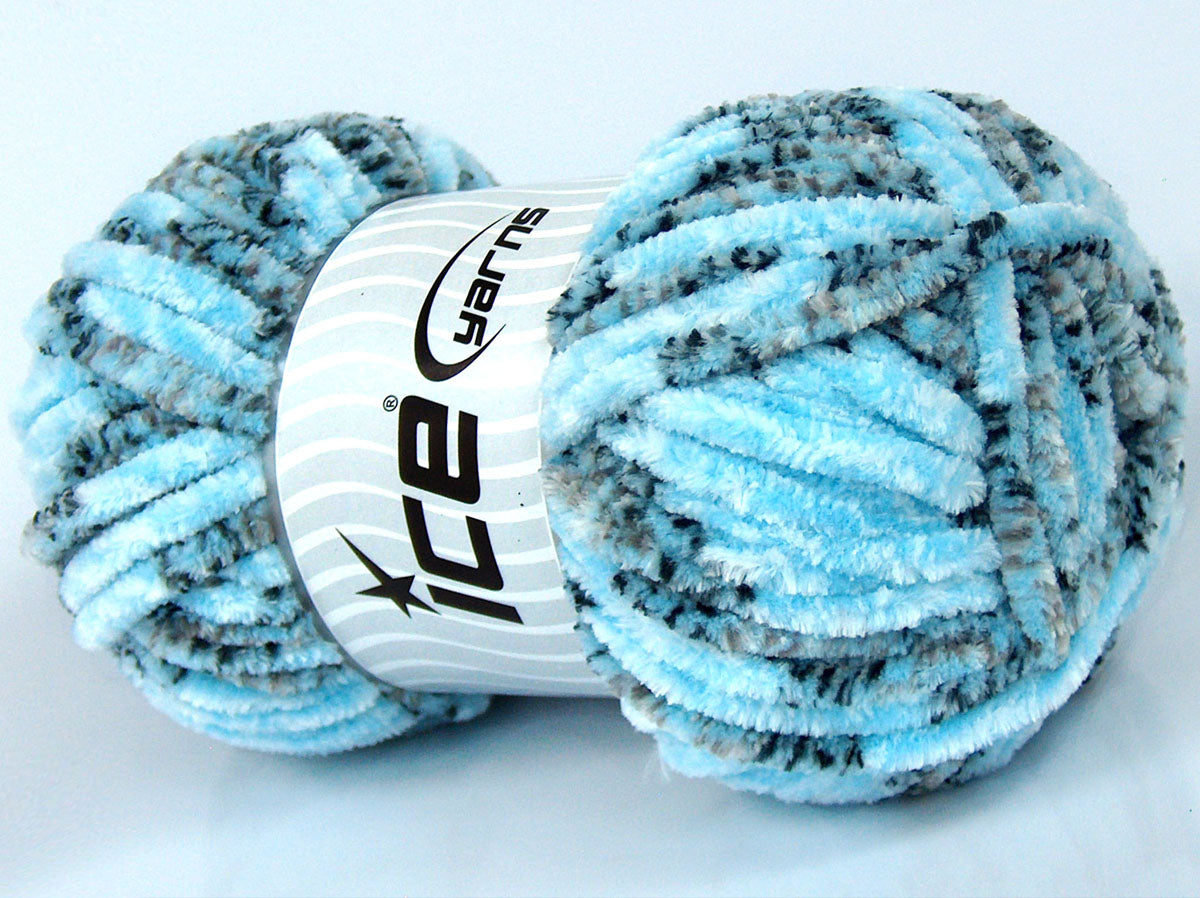 Lot of 4 x 100gr Skeins Ice Yarns CHENILLE TWEED (100% MicroFiber) Yarn Black Grey Shades White Baby Blue