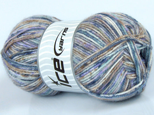 Lot of 4 x 100gr Skeins Ice Yarns SALE SELF-STRIPING Yarn Lilac Shades White Camel